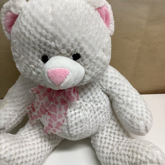 Goffa White Teddy Bear With Heart Neck Tie & Paw Prints Preloved - Picture 4 of 8